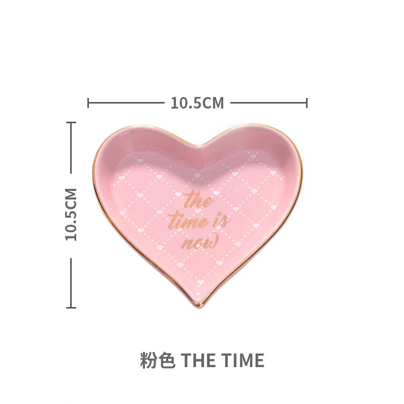 Pequeño en forma de corazon plato de porcelana pintado a mano plato de joyería de cerámica Plato decorativo bandeja Decoración de mesa: PInk - Time