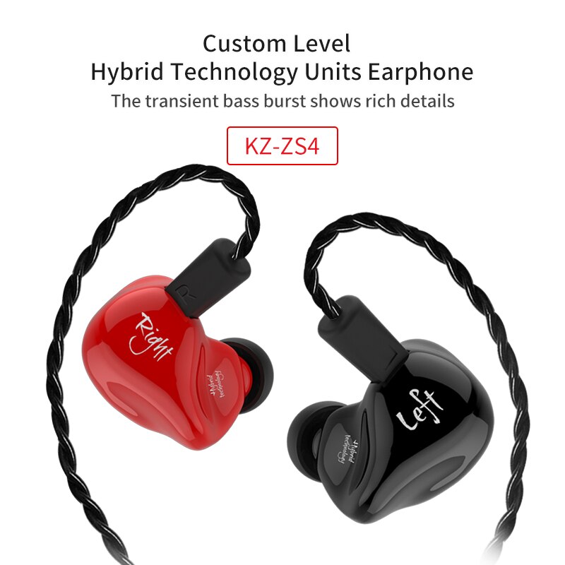 Auriculares estéreo de tecnología híbrida KZ ZS4, auriculares con armazón para Monitor, auriculares para teléfonos y música