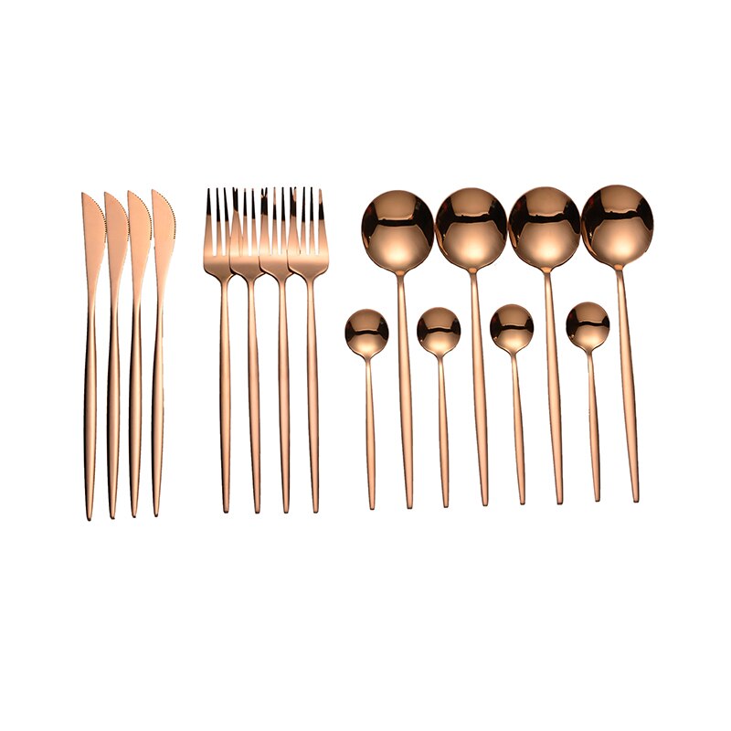 Lingeafey gouden bestek servies lepelset 16 stuks vork lepel messenset roestvrij staal keuken serviesset voor bruiloften: Roségoud 16 stuks