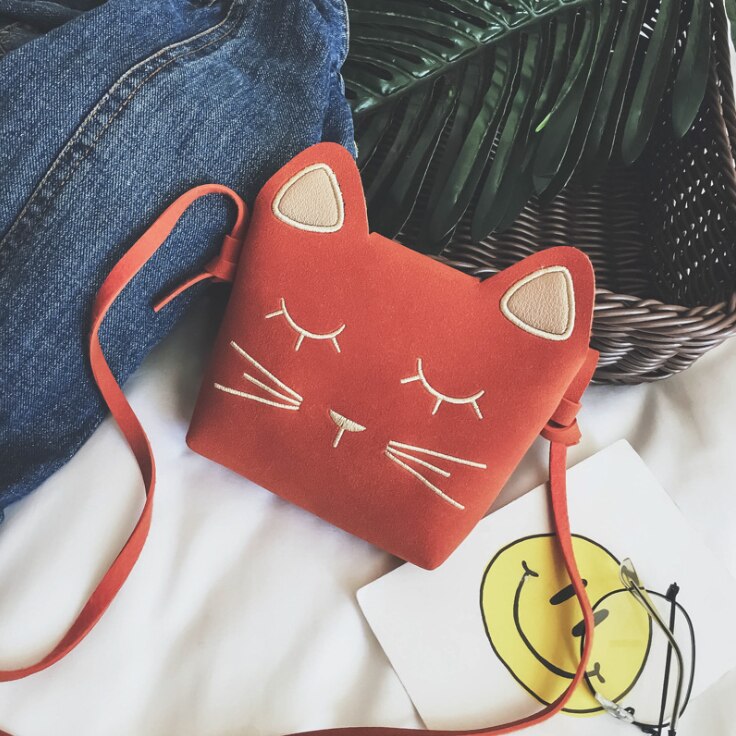 Mini Schulter Tasche mit katze jungen und mädchen der Wildleder Gurt,: Orange.