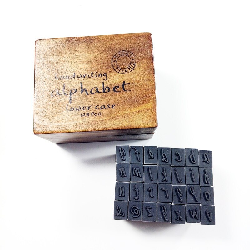 28 stk / sæt kawaii multifunktionel håndskrift små og store bogstaver i træ træ gummistempel sæt håndværk: Små bogstaver