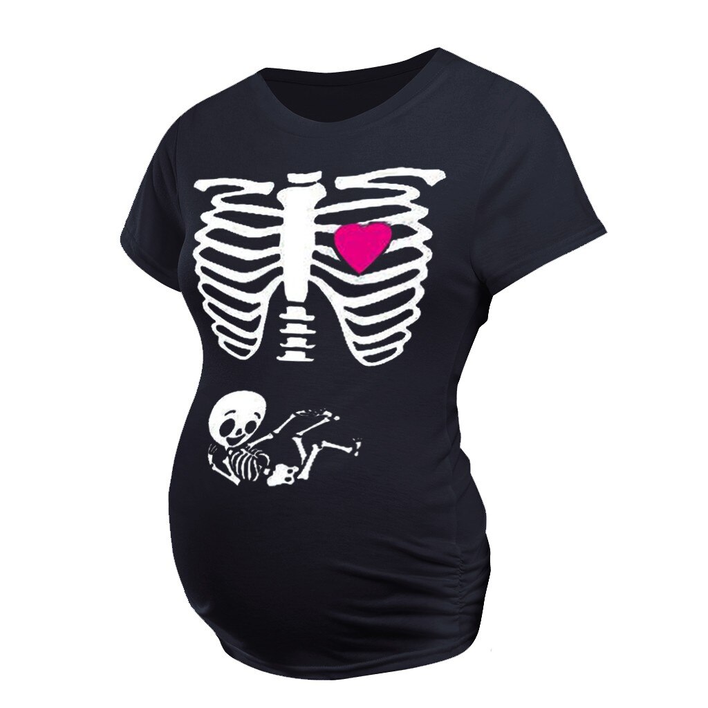 TELOTUNY Schwangerschaft Shirts Frauen Mutterschaft Kurzarm Skeleton Drucken Tops T-shirt Schwangere Casual Mutterschaft Frühjahr/sommer Hemd