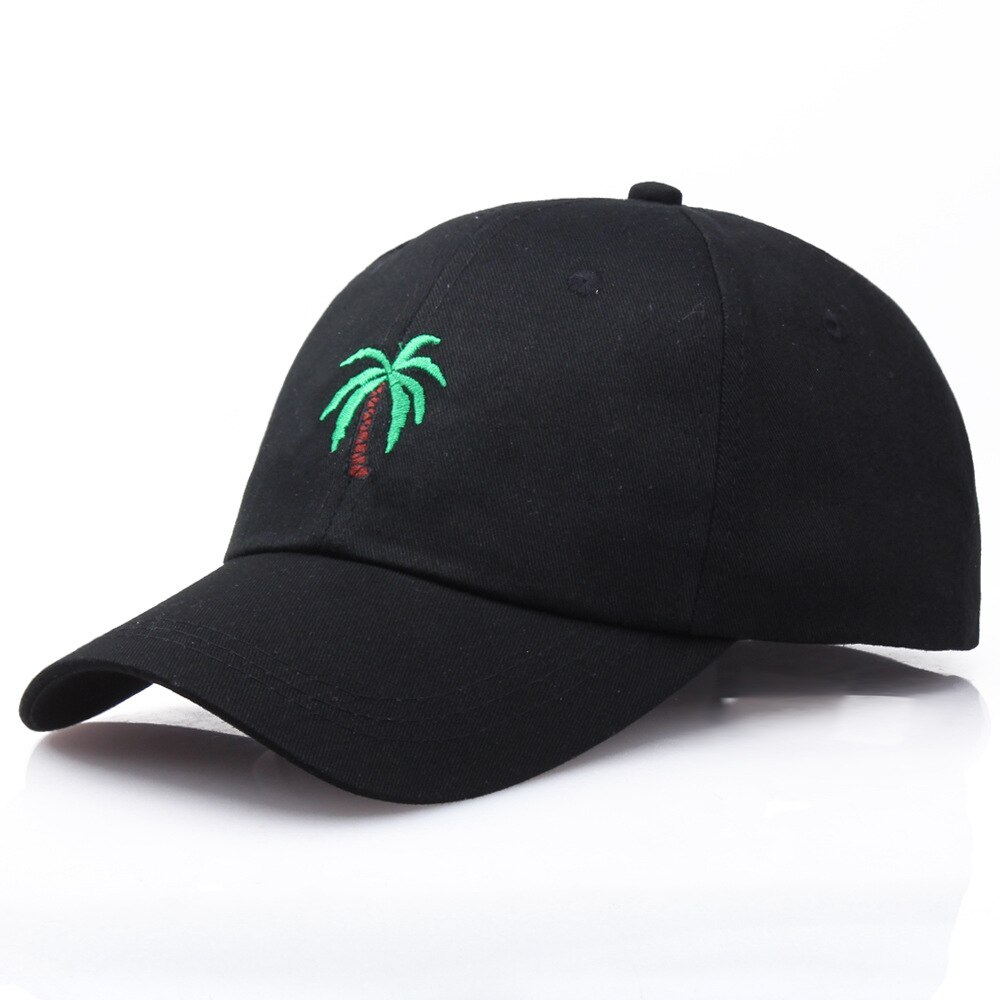 Men&#39;s Palm Tree Embroidery Kpop Baseball Cap Women Boy Coconut Tree Snapback Hip Hop Caps Outdoor Curved Black Cotton Dad Hat: black