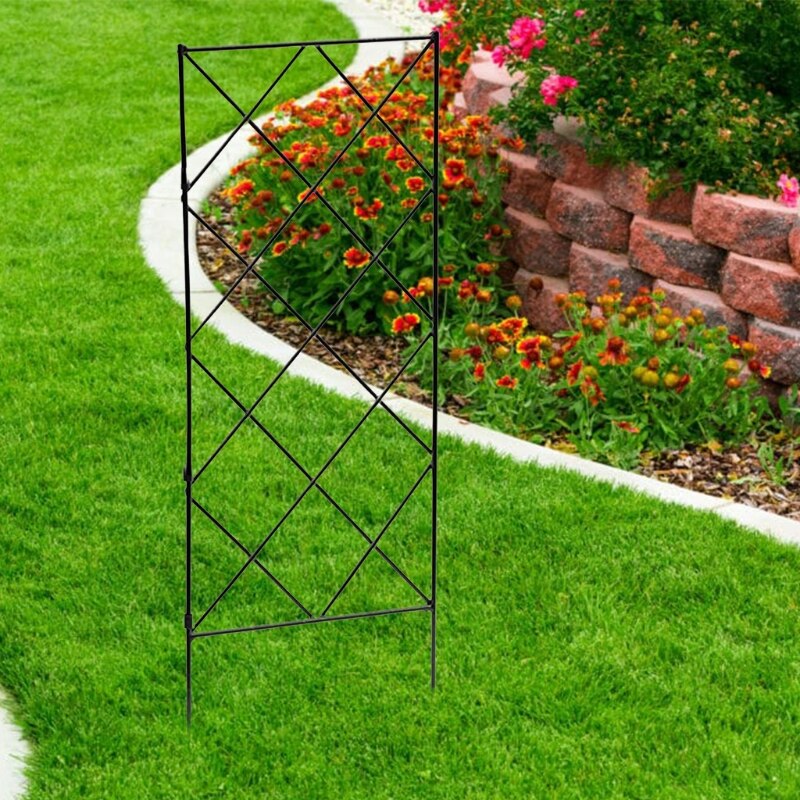 Black Metal Wire Lattice Grid Vines Climbing Trellis Panels Garden Plants Vines Flower Support Frame Decorative Fences Durable