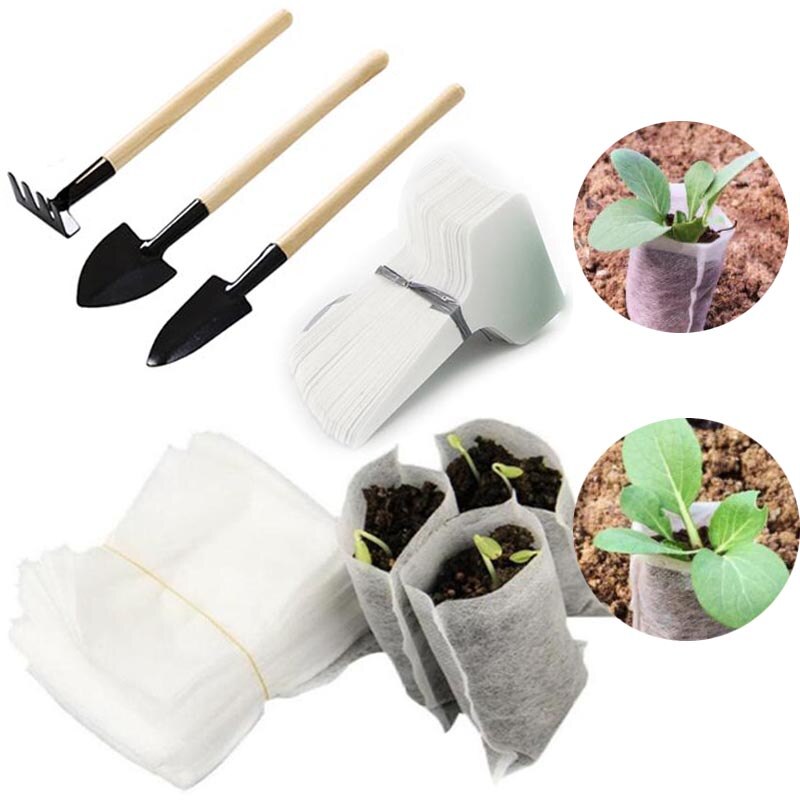 Shovel Rake Spade Wooden Handle Plant label Seed growing bag Sets Kits Gardening Soil Raising Flowers Mini Garden Tool