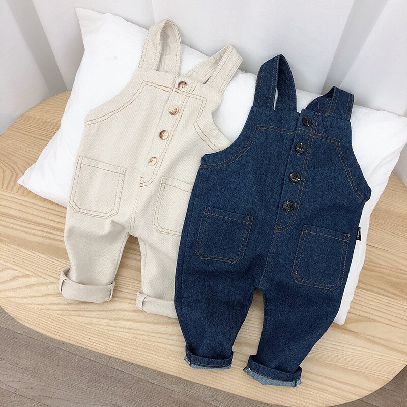Wlg gutter jenter kjeledress baby denim hvit blå knapper overall barn vår høst fritidsklær