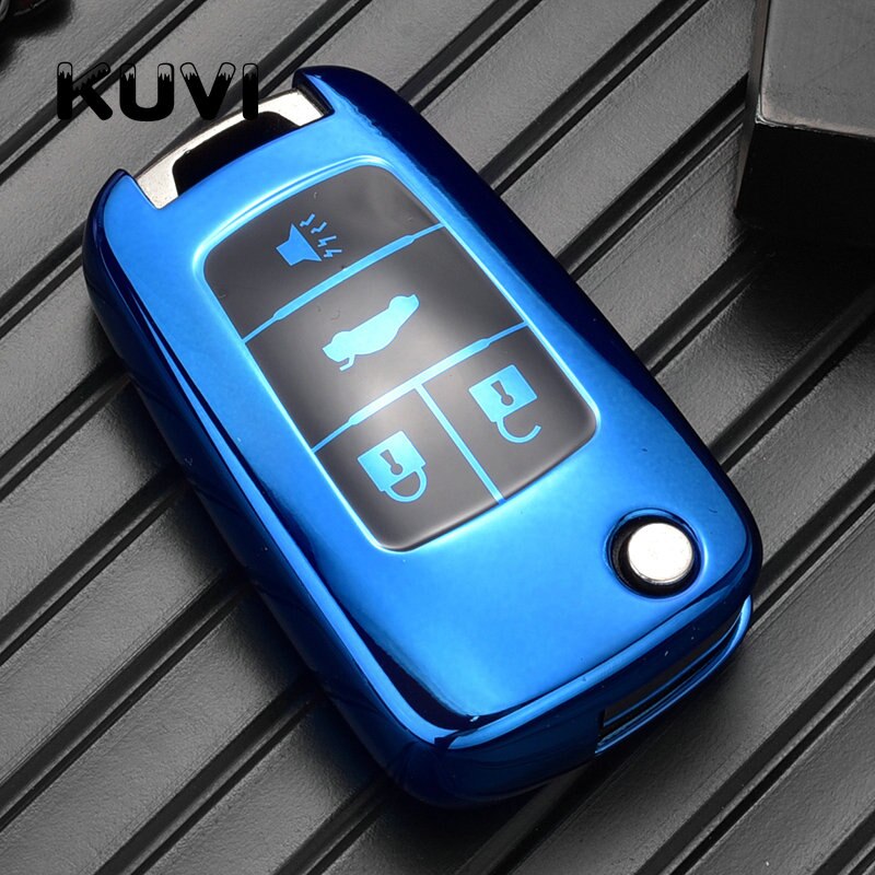 TPU Car Folding Key Case Cover For Chevrolet Cruze Aveo Trax Sail Malibu Captiva Opel Vauxhall Astra J Corsa Insignia Mokka: 4 button-blue