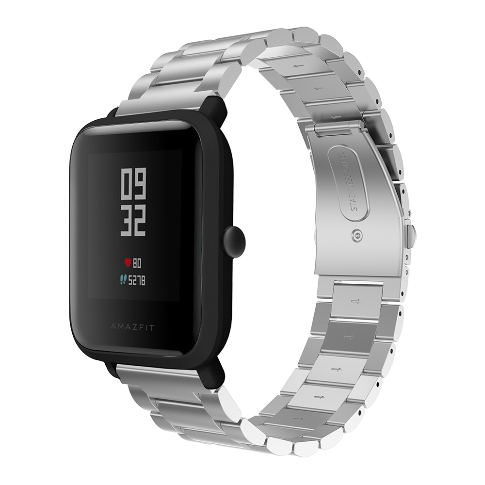 Correa para Xiaomi Huami Amazfit Bip Youth Smart Watch 20mm pulsera para Huami Bip BIT Lite Correa Metal inoxidable: sliver