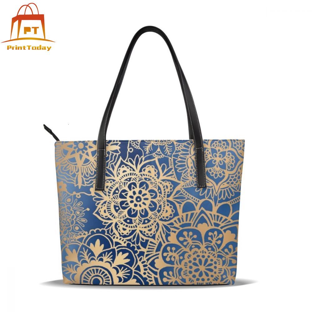 Mandala Handtas Mandala Top-Handvat Tassen Tiener Vrouwen Lederen Draagtas Print University Vrouwen Handtassen