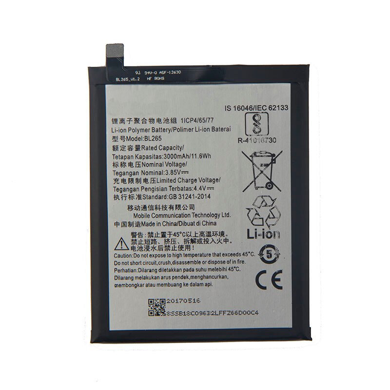 BL265 Battery - 3000mAh - Original Replacement for Lenovo M Kung-Fu XT1662 MOTO M XT1663