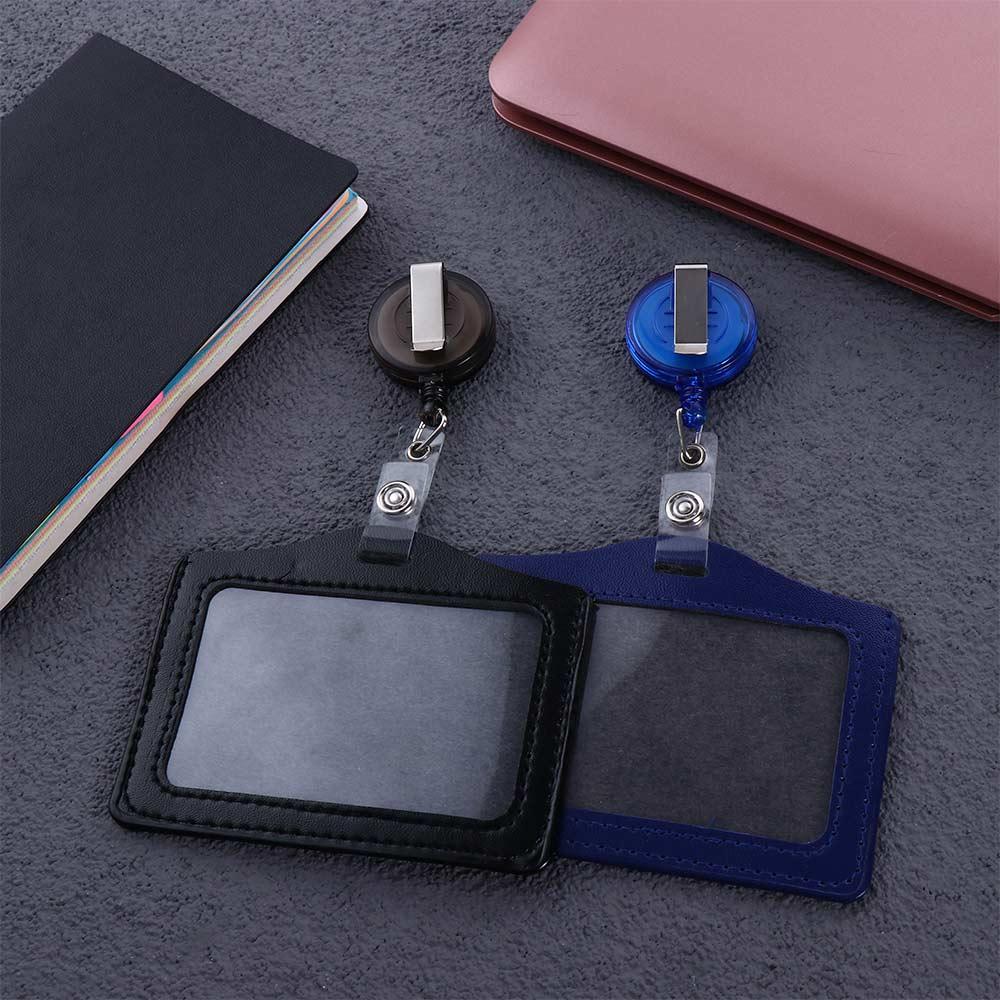 Arbetskortshållare klämma pu-läder korthållare klämma infällbara namnskyltsrullar sjuksköterska läkare id-korthållare namnkortshållare