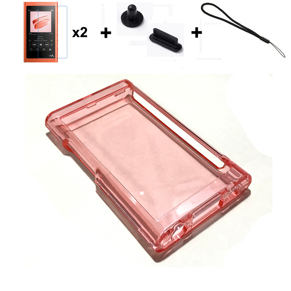 Transparent Crystal Front and Back Case Cover for Sony Walkman NW-A55HN A56HN A57HN A50 A55 A56 A57 with dust plug: Clear red