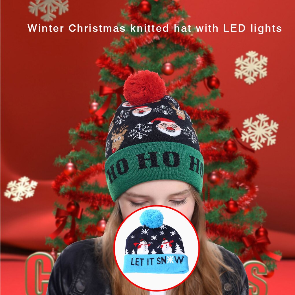 Led julehue sweater strik beanie julelys strikket hue jul til børn julepynt