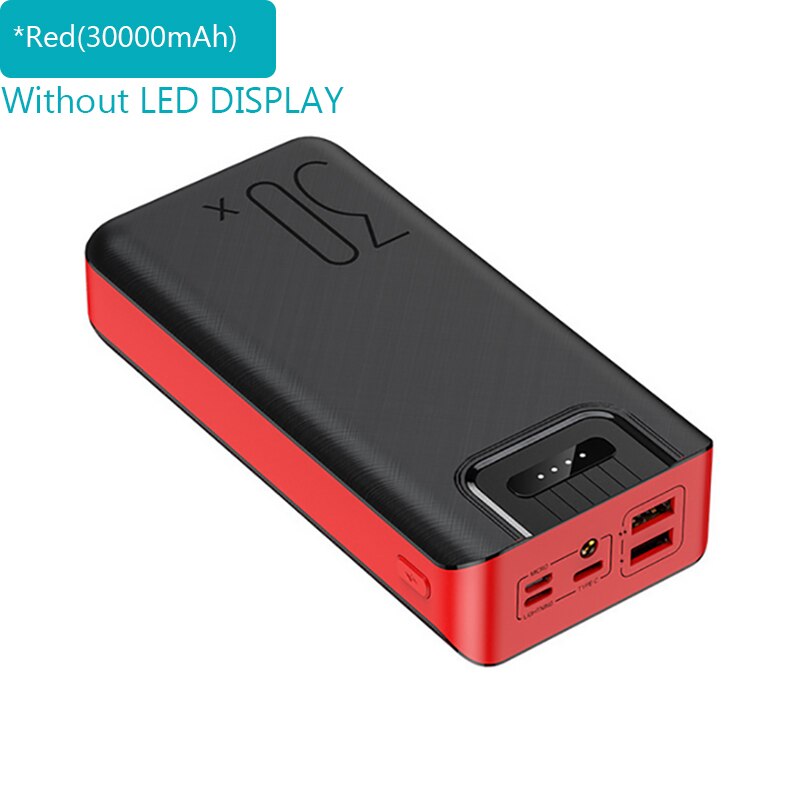 FERISING 30000mAh Power Bank LED Digital Display Dual USB External 30000 mah Pover banks Battery Portable Powerbank for Xiaomi: Without LED Red
