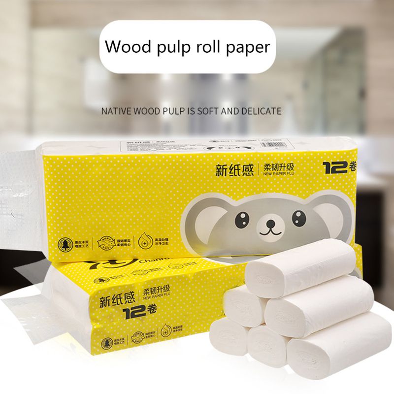 12 Rolls Toilet Paper Silky Smooth Soft Virgin Wood Pulp Paper 4-Ply Tissues