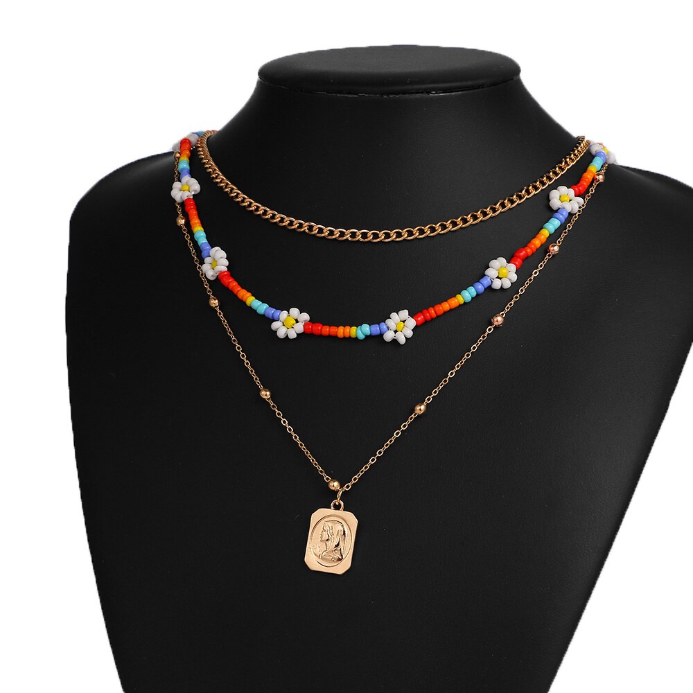 Trendy Bead Strand Beaded Choker Necklace For Women Bohemian Colorful Handmade Short Daisy Pearl Necklace Collar Jewelry: KW245-1318