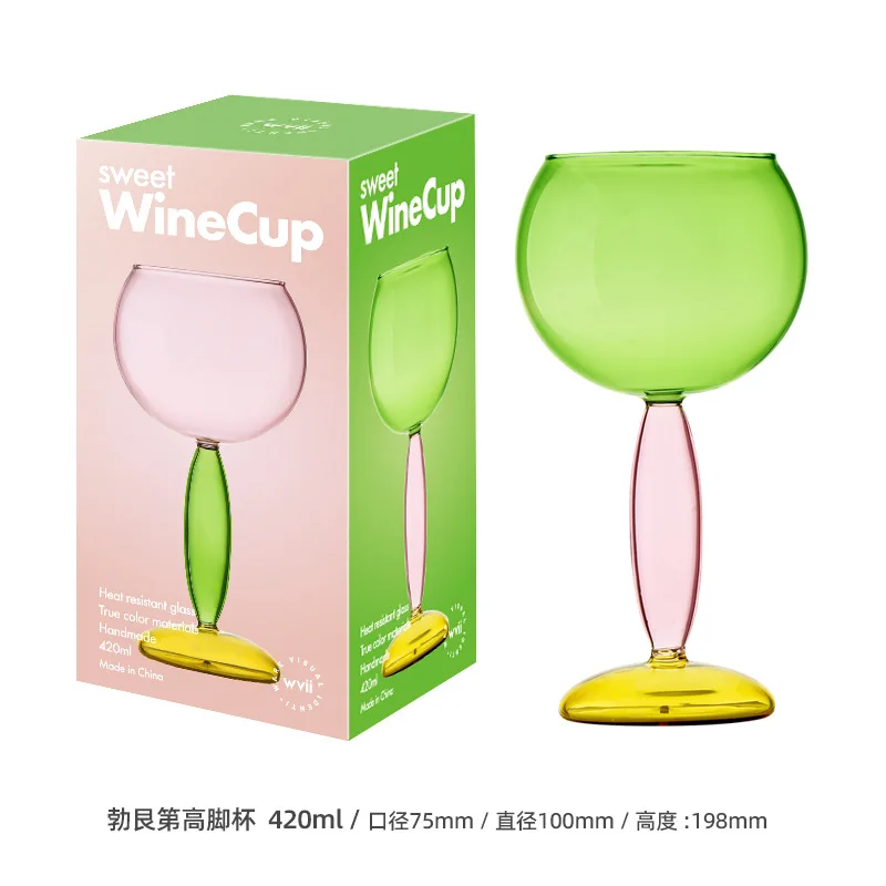 Copa de copa de vino de colores, vasos Bordeaux Borgoña, vasos de cóctel de vidrio de borosilicato, decoración para amantes, 1 ud.: Castaño
