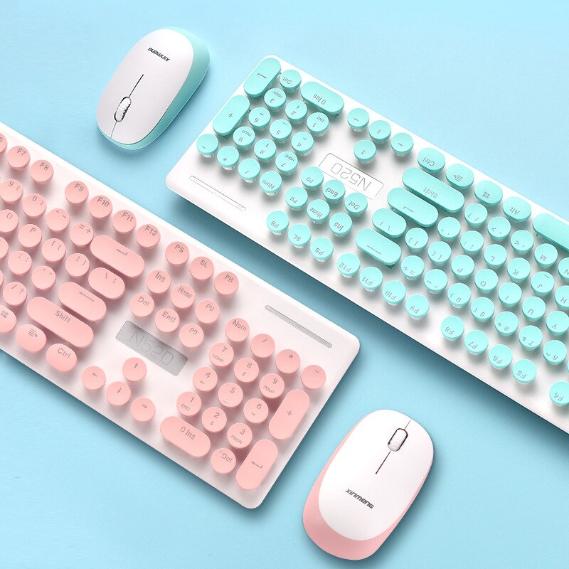 Gelée peigne Ultra mince 2.4G sans fil clavier et souris Combos pour PC portable bonbons rose femmes fille maison bureau clavier souris ensemble