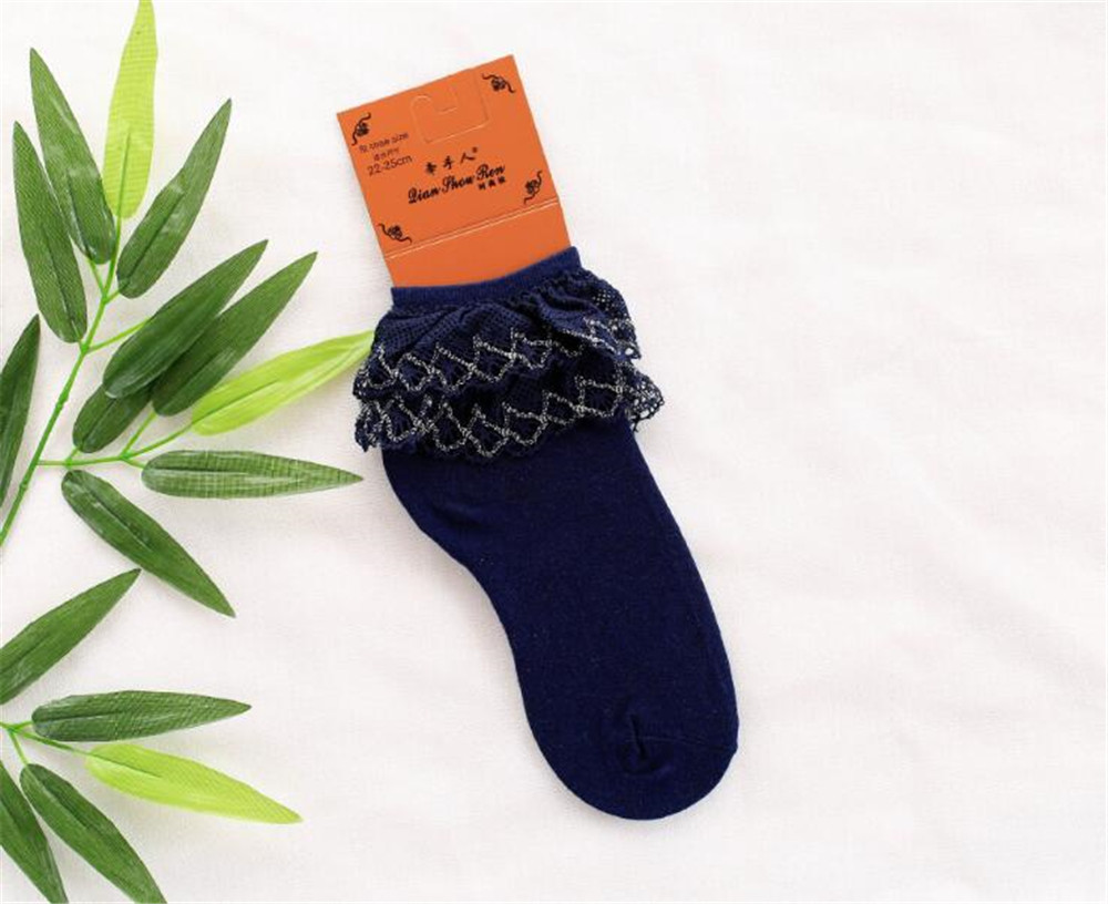 Lolita-Calcetines cortos de encaje japonés para mujer, calcetín, B435: dark blue