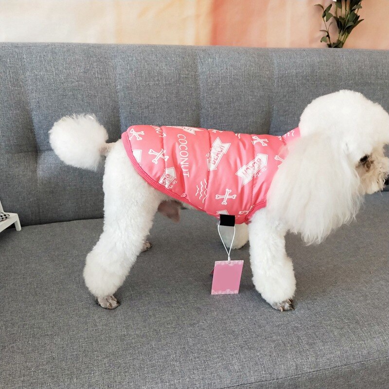 Mascota Otoño Invierno ropa perro Casual hueso impreso algodón chaleco cachorro cálido abajo Parkas monos para perro pequeño y mediano