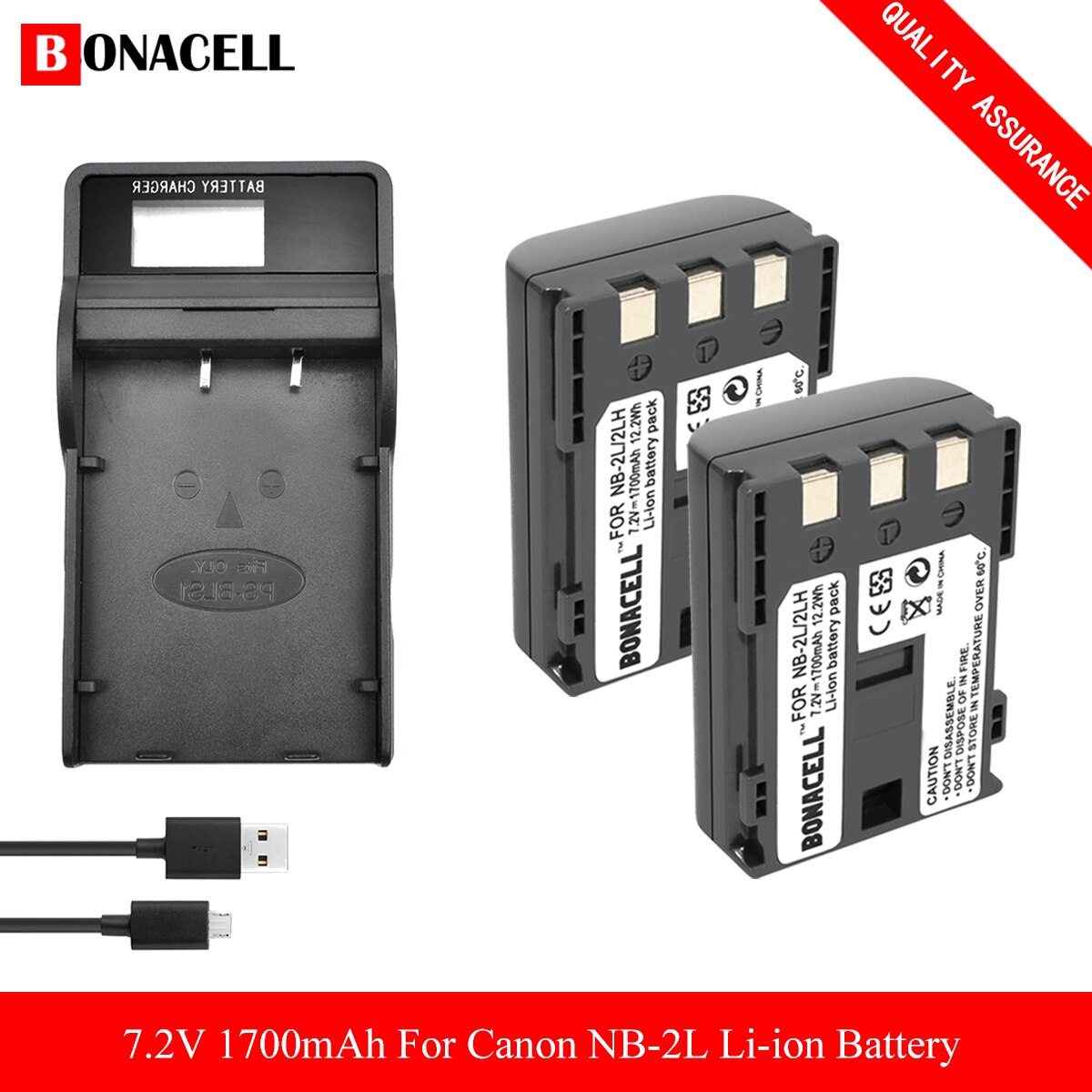 NB-2L Battery+Charger for Canon NB-2L NB-2LH BP-2L5 BP-2LH DC301 DC310 DC320 DC330 DC410 DC420 Elura 40 50 60 65 70 80 85 90 Z50: 2X Battery-Charger