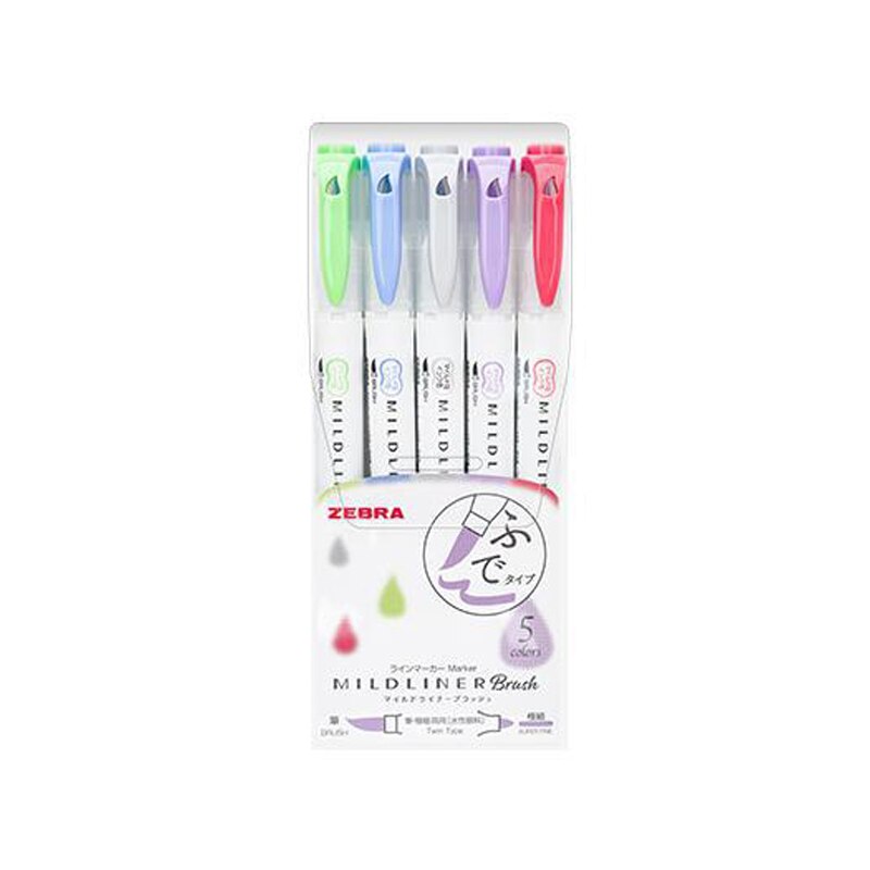 5 couleurs zèbre MildLiner brosse stylo ensemble WFT8 Double face à base d'eau surligneur marqueur stylo Journal fournitures: Shibu Set 5C NC