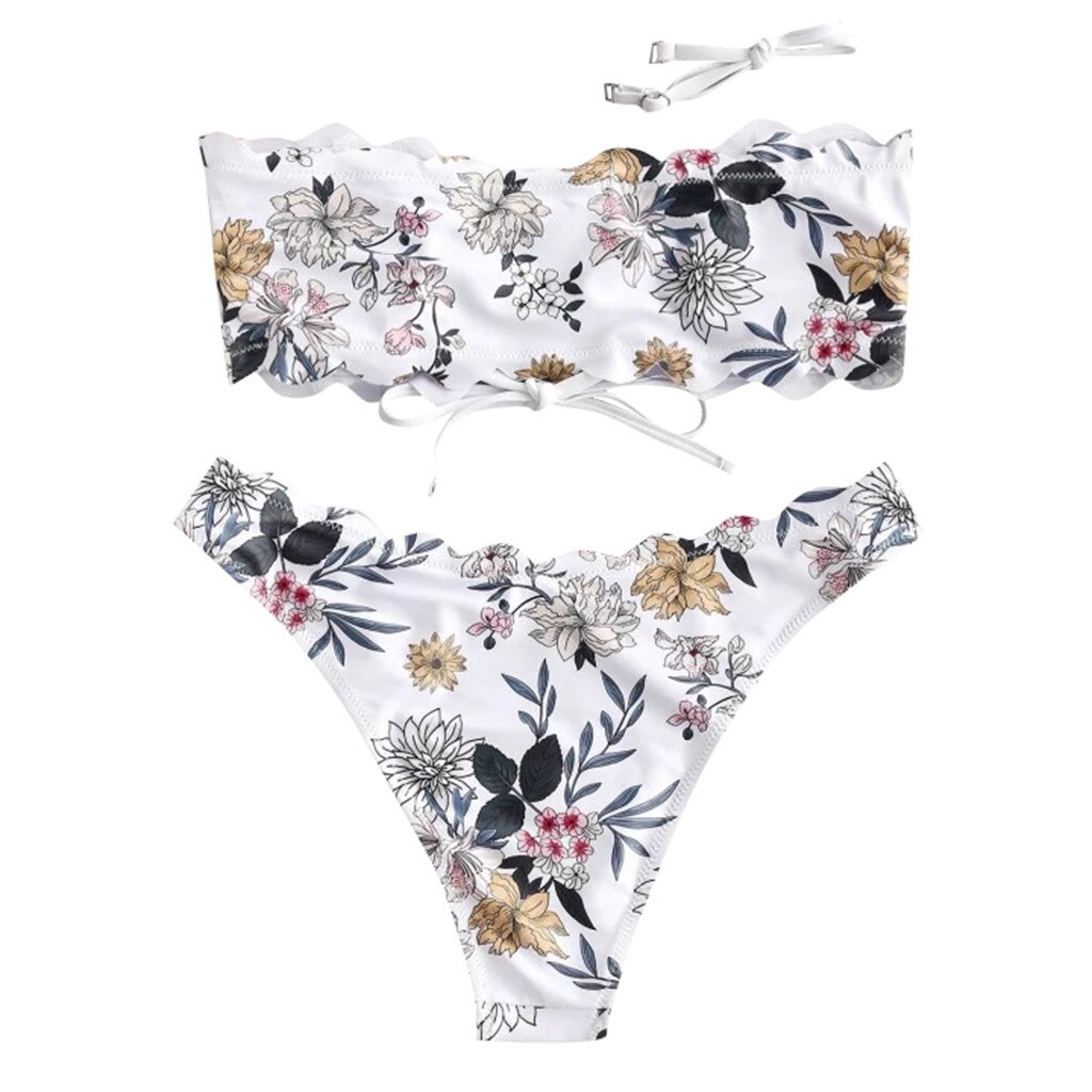 JAYCOSIN Women's Two Piece Filled Bra Sexy Floral Print Female Bra Summer Lingerie Beachwear Backless Bandage 19Dec23: WH / XL