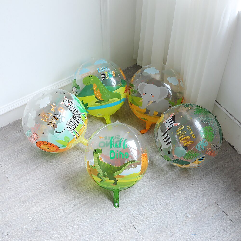 3pz 4d 22 pollici palloncini animali giungla bambino doccia bambini decorazione festa di compleanno dinosauri animali selvatici tigri Globos trasparenti