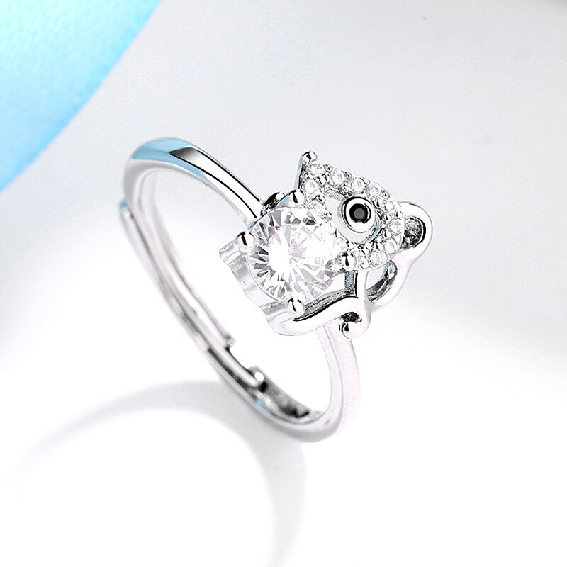 Leuke Rat Muis Hanger Ketting Koper Zirkoon Kristallen Sterrenbeeld Dier Natal Jaar Vrouwen Sieraden: ring silver