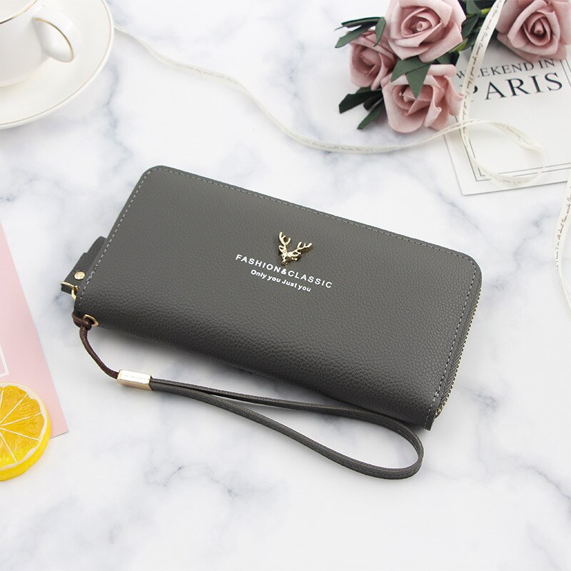 Dames clutch portemonnee grote capaciteit portemonnee lang kort muntvak pu lederen dames portemonnees: Grijs