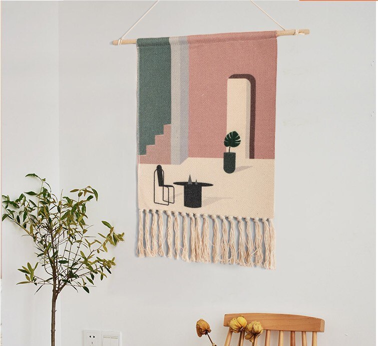 Boho Home Decor Macrame Wall Hanging Tapestry Cotton Tassel Handmade Woven geometric canvas Art background cloth tapestry: 11