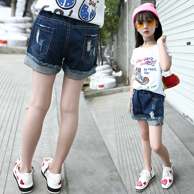 Pantaloncini di jeans strappati per ragazze 2021 nuovi pantaloni estivi per bambini All-match pantaloni per adolescenti in cotone