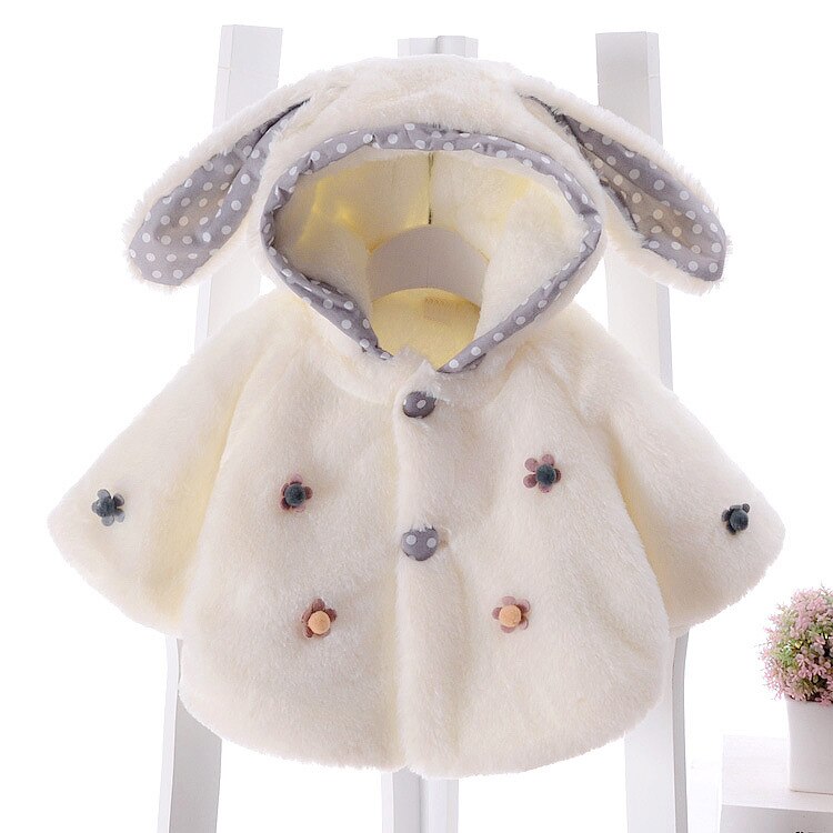 0-24m vinter nyfødte spædbarn barn baby pige hætteklædt pelsjakke langærmet jakke kanin øre hættetrøjer overtøj pige tøj tøj: Beige / 18m