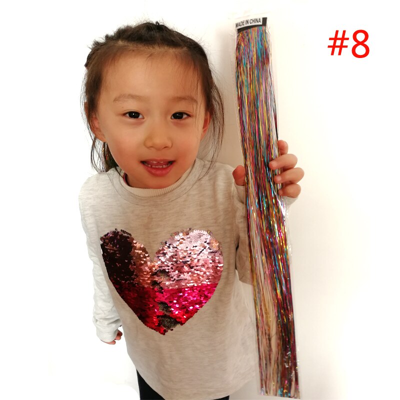 1pc fairy hair tinsel kit varmebestandig pack clip skinnende glitter hair extensions tilbehør til børn piger kvinder 13 farver 45cm: 1pc farve 8
