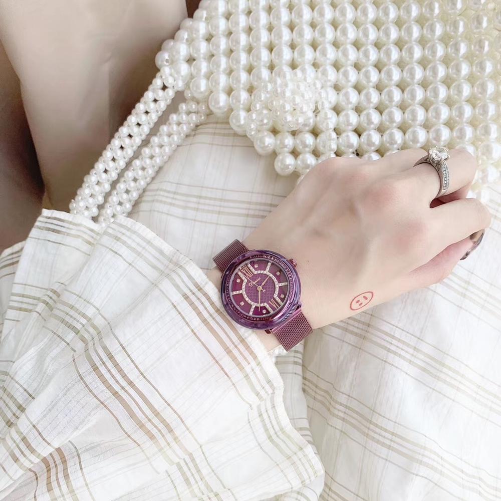 Noble Full Purple Bracelet Watches for Women Party Dress Crystals Watch Waterproof Quartz Milanese Full Steel Wrist watch Roman