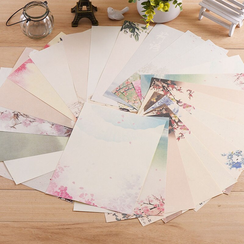 Sobres de estilo chino de 8 Uds., conjunto de letras de papel con decoración Vintage de flores para escribir, artículos de papelería para estudiantes, oficina y escuela