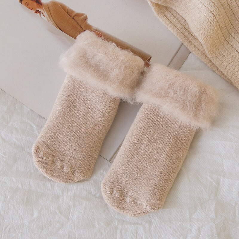 5 Color Cute Winter Baby Socks Newborn Warm Thick Cotton Boy Girl Toddler Floor Socks: Khaki / M