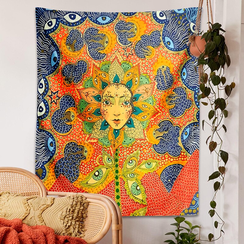 Tapisserie murale psychédélique pour filles, tapis floral céleste, tapis hippicopter Eye, décor de dortoir, tapis ciel étoilé: Vert Olive