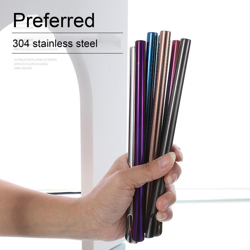 Drinking Straw Eco-friendly 2 in 1 Function Stainless Steel Colorful Drinking Straws for Home Party Supplies Bar Accessories