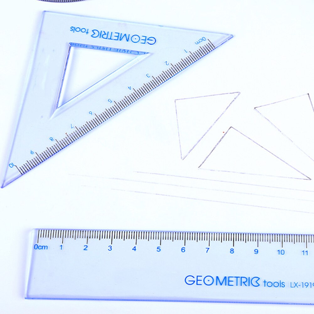 4Pcs Drawing Measurement Math Geometry Triangle Ruler Straightedge Protractor