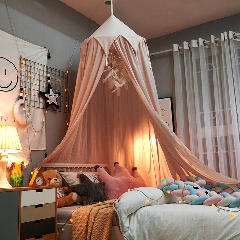 Baby Klamboe Voor Crib Bed Canopy Tent Met Kwastje Kinderen Opknoping Dome Bed Gordijn Meisjes Prinses Spelen Tent Huis voor Kinderen: light pink triangle