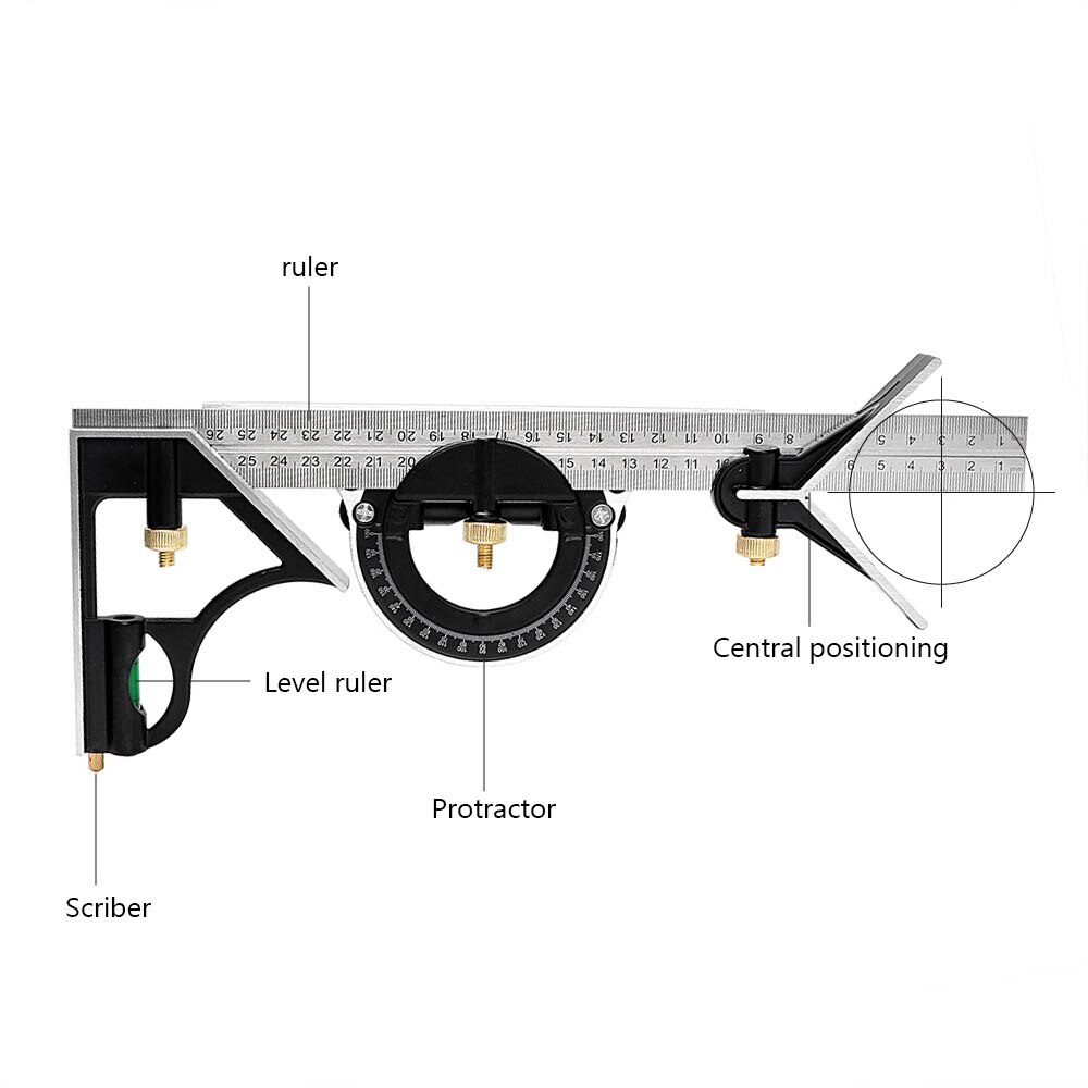 NICEYARD Right Angle Ruler Angle Finder Protractor Measuring Set Tools Universal 300mm/12" 3 in 1 Multi Combination Square Set