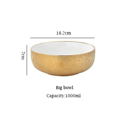 plato de cerámica en relieve dorado para cena, plato para arroz, ensalada, fruta, fideos, Bol, sopa, filete, vajilla, Set: 7 Inch bowl
