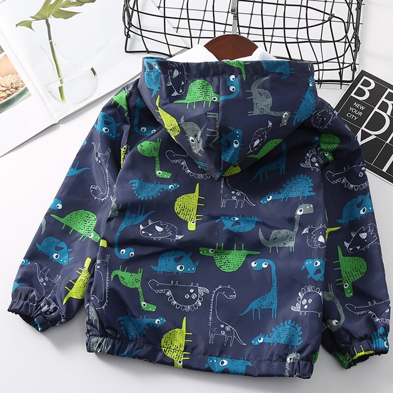 Boys Jacket Autumn Spring Baby Boy Coat dinosaur Cartoon Printed Long Sleeved Hooded Kids Outerwear Windbreaker for 2-7Y