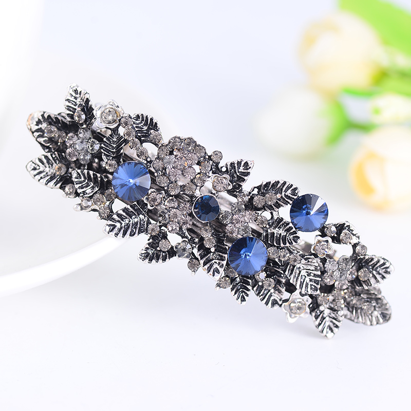 EASYA Vintage niebieski Rhinestone Hairwear motyl kwiat klamry do włosów kobiety spinki do włosów Retro łuk akcesoria do włosów biżuteria: Antyczny, platerowany brązem