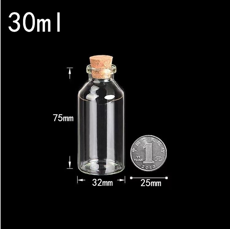 25pcs Transparent Lead-Free Glass Sealed Can Storage Tank Food Grains Storage Jar Cork Tea Containers Kitchen Storage: 32x70mm 30ml