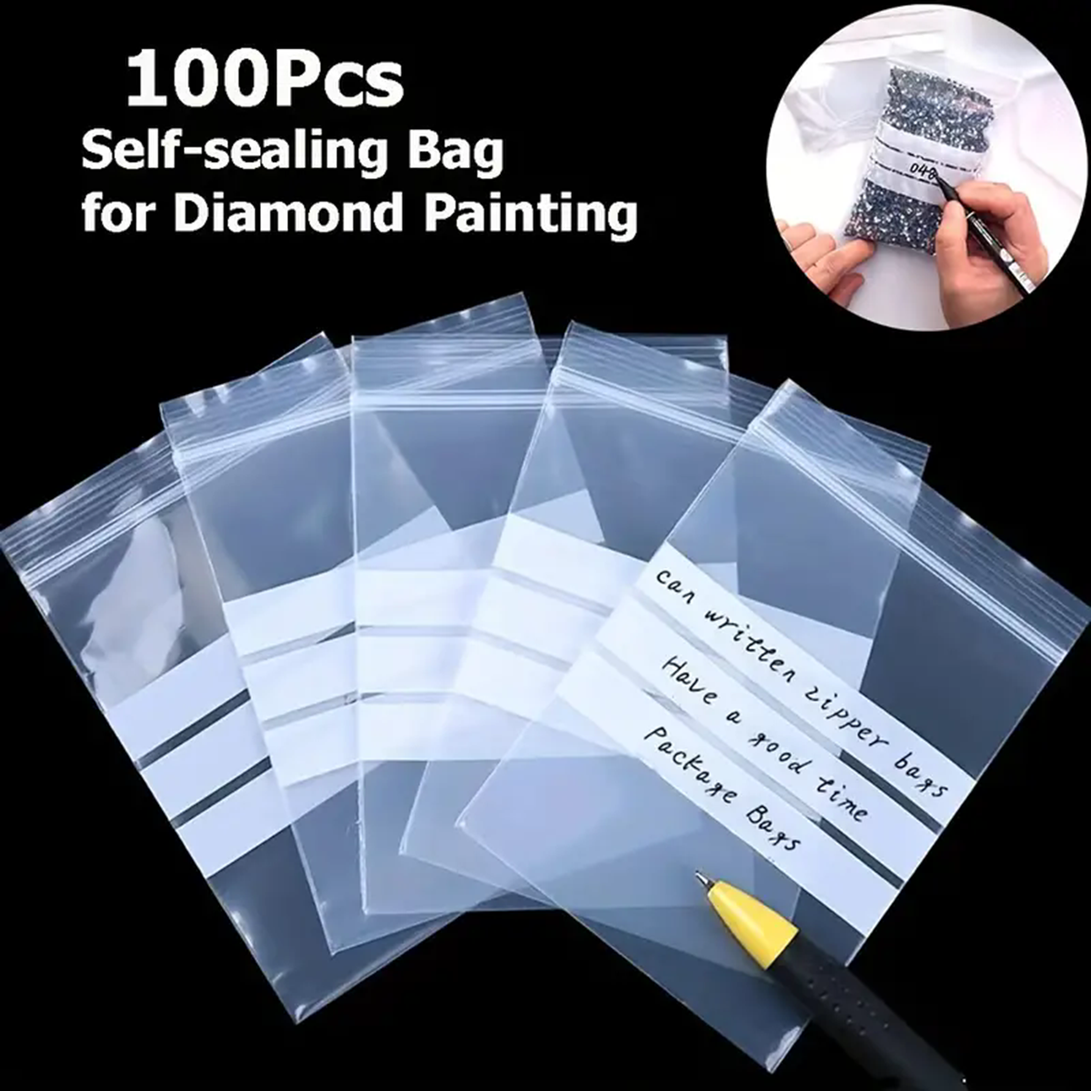Ziplock Plastic Zakjes - 100 Stuks - Zelfsluitend - Beschrijfbaar - Opbergzakjes