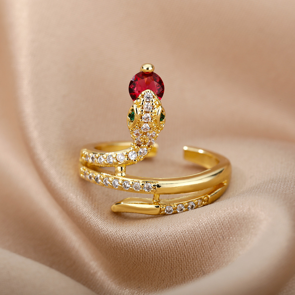 Anillos de serpiente de circón para mujeres y hombres, anillo ajustable abierto de acero inoxidable de Color dorado, joyería estética gótica Vintage, anillos para mujer: Beige