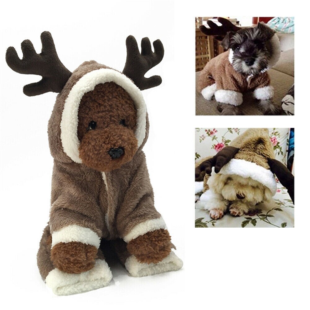 Grosso animal de estimação cachorro jumper roupas terno rena marrom 4 pernas natal filhote de cachorro cães com capuz roupa inverno quente camisola wear