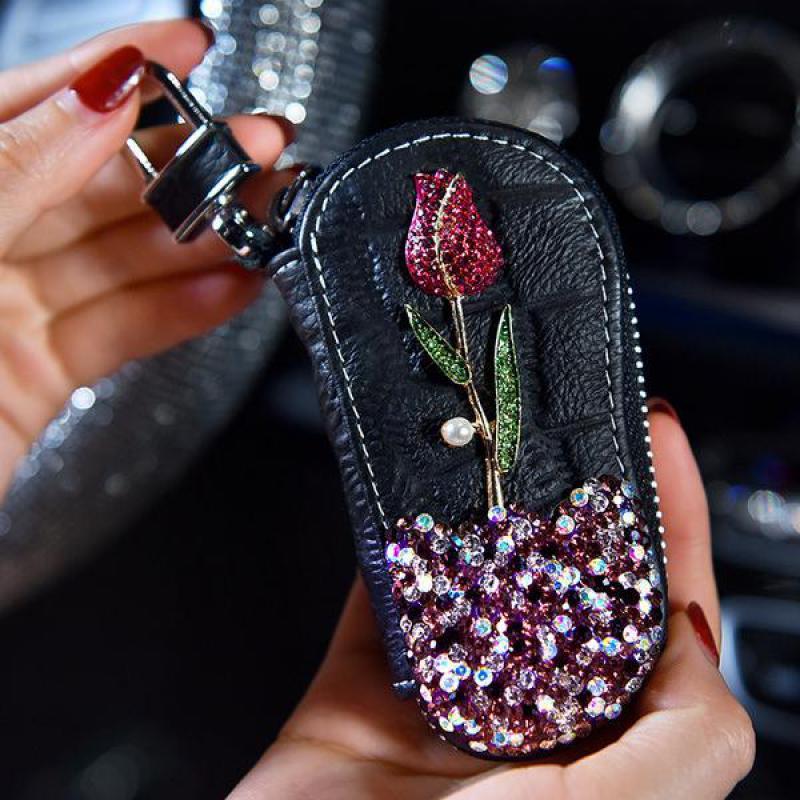 Auto Diamant Sleutel Tas Rose Mooie Vrouwelijke Creatieve Persoonlijkheid Mode Autosleutel Beschermhoes Sleutelhouder Purse Wallet Porta Chave